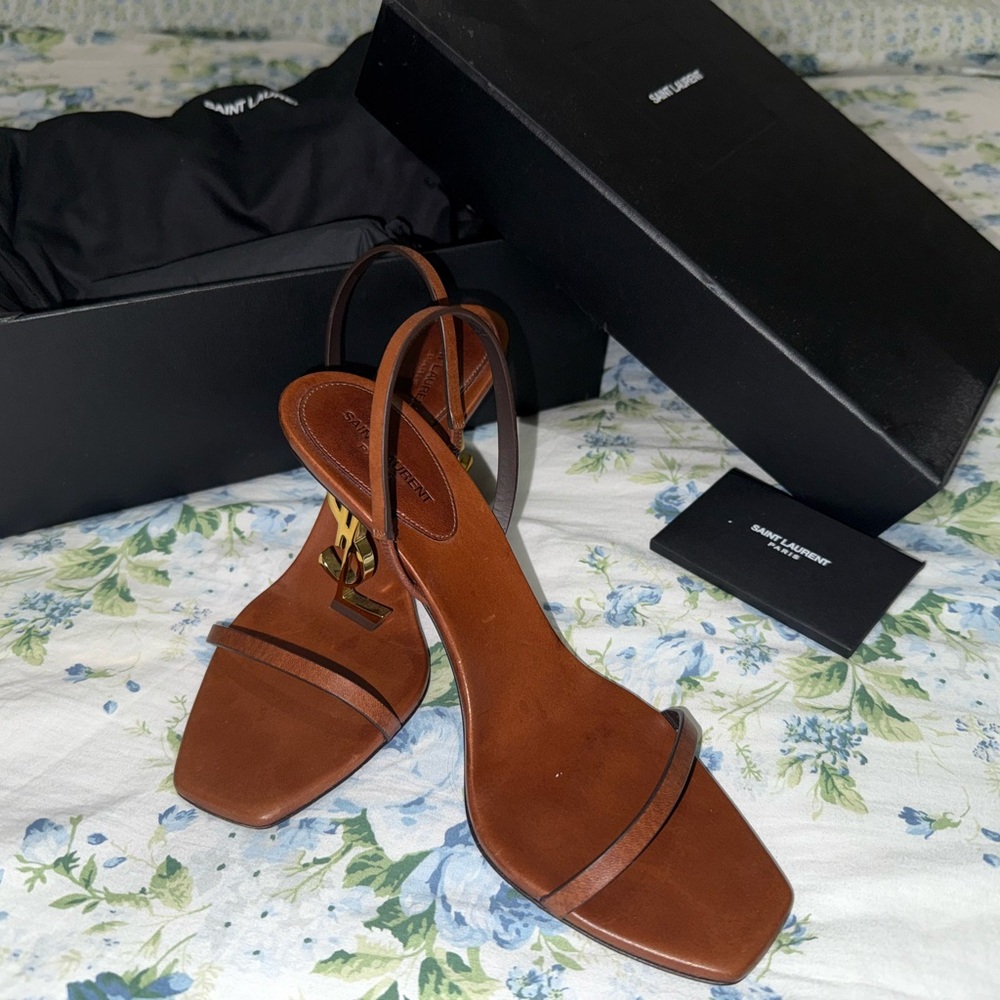 Saint Laurent Dark Brown Strappy Heels